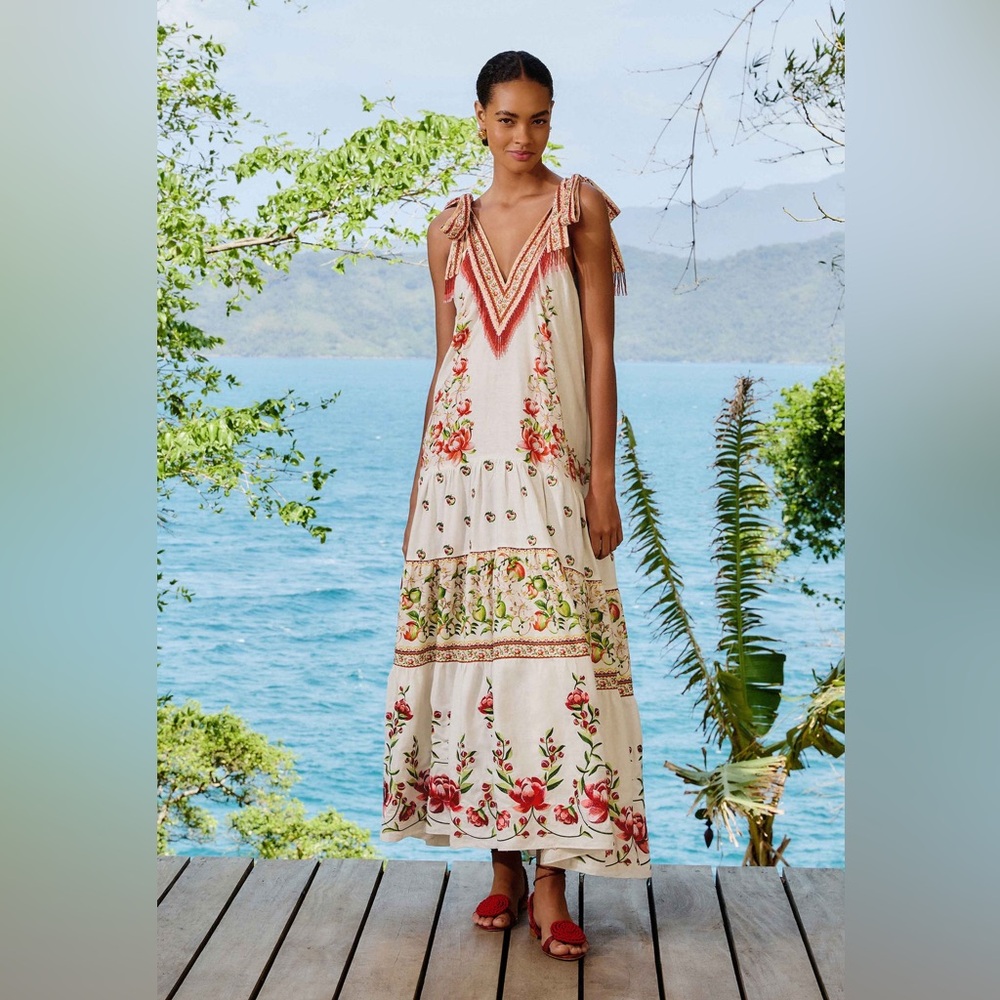 Farm Rio Off-White Apple Romance Maxi Dress